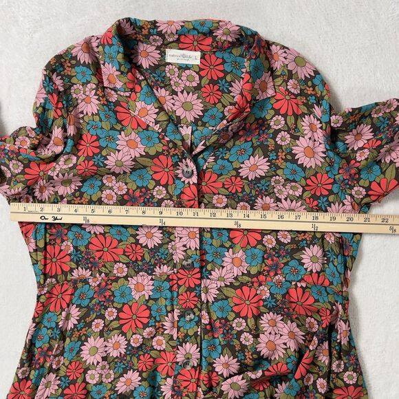 Natural Life Ansley Woven Tunic Shirt Dress Sz L Coral Floral Long Sleeve - Picture 10 of 13